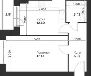 1-к квартира, строящийся дом, 43м2, 3/5 этаж