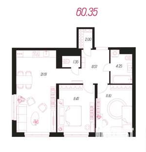 3-к квартира, вторичка, 60м2, 6/14 этаж