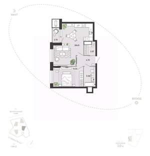 1-к квартира, вторичка, 59м2, 20/21 этаж