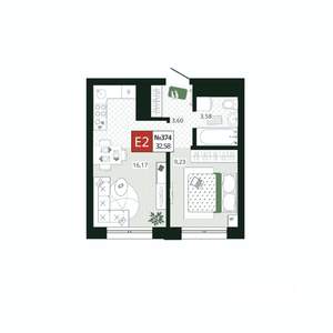 1-к квартира, вторичка, 33м2, 19/19 этаж