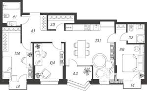 3-к квартира, строящийся дом, 85м2, 8/24 этаж