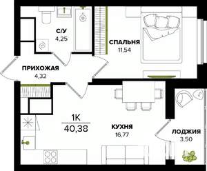 1-к квартира, вторичка, 40м2, 2/25 этаж