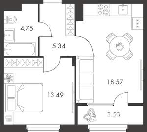 1-к квартира, вторичка, 46м2, 1/9 этаж