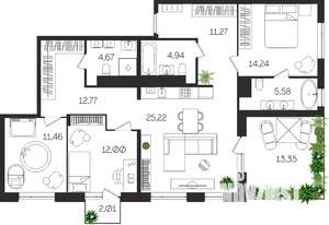 3-к квартира, вторичка, 108м2, 4/4 этаж