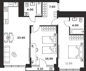 2-к квартира, вторичка, 76м2, 4/9 этаж