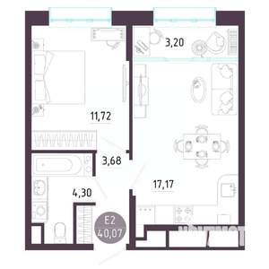 1-к квартира, вторичка, 40м2, 6/10 этаж