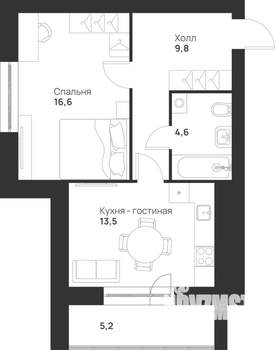 1-к квартира, вторичка, 50м2, 4/5 этаж