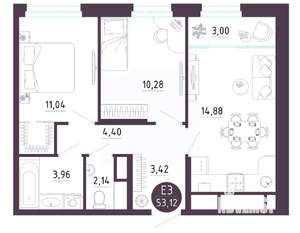2-к квартира, вторичка, 53м2, 8/10 этаж