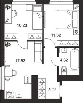 2-к квартира, вторичка, 47м2, 8/25 этаж