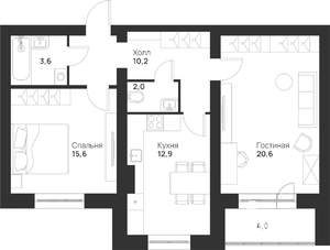2-к квартира, вторичка, 69м2, 4/5 этаж