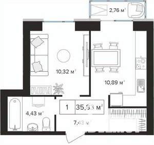 1-к квартира, вторичка, 36м2, 10/10 этаж