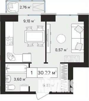 1-к квартира, вторичка, 30м2, 2/10 этаж