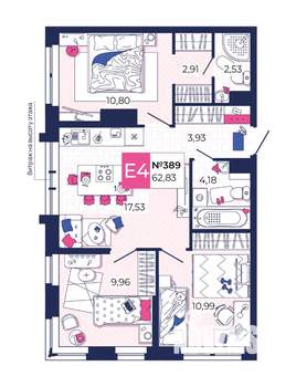 3-к квартира, вторичка, 63м2, 5/25 этаж