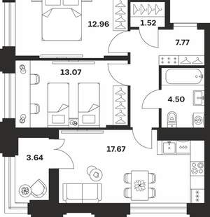 2-к квартира, вторичка, 61м2, 7/15 этаж