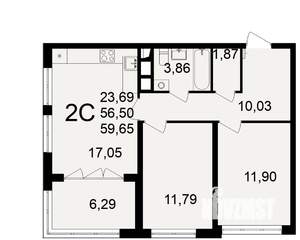 2-к квартира, строящийся дом, 57м2, 13/18 этаж