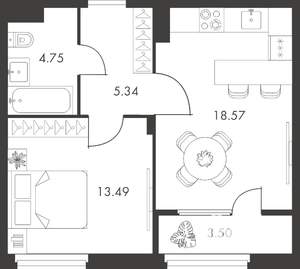 1-к квартира, вторичка, 46м2, 5/9 этаж