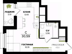 Студия квартира, строящийся дом, 31м2, 5/25 этаж
