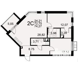 2-к квартира, строящийся дом, 73м2, 11/11 этаж