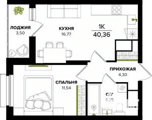 1-к квартира, вторичка, 40м2, 12/25 этаж