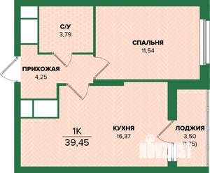1-к квартира, вторичка, 39м2, 16/25 этаж