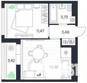 1-к квартира, строящийся дом, 38м2, 11/20 этаж