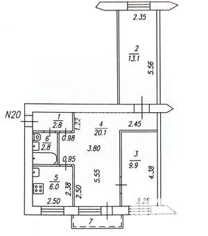 3-к квартира, вторичка, 55м2, 5/5 этаж