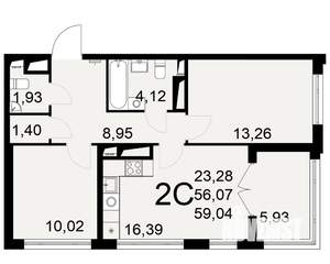 2-к квартира, вторичка, 59м2, 24/25 этаж