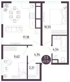 2-к квартира, вторичка, 49м2, 8/10 этаж