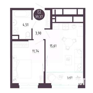 1-к квартира, вторичка, 39м2, 10/10 этаж