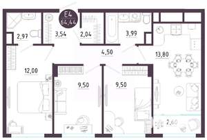 3-к квартира, вторичка, 64м2, 4/10 этаж