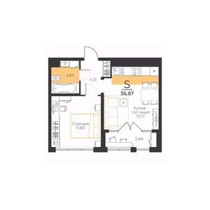 1-к квартира, строящийся дом, 37м2, 2/5 этаж