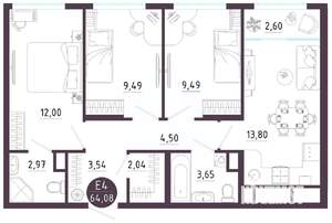 3-к квартира, вторичка, 64м2, 6/10 этаж