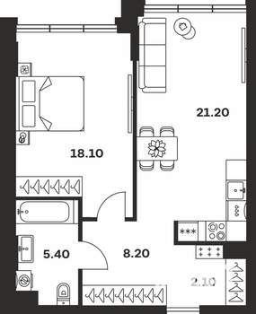 1-к квартира, вторичка, 55м2, 1/9 этаж