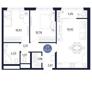 2-к квартира, вторичка, 59м2, 4/25 этаж