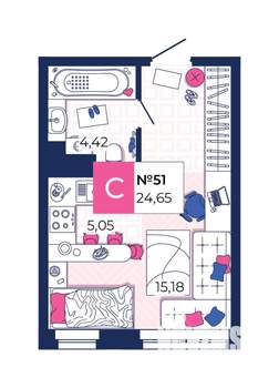 Студия квартира, вторичка, 25м2, 5/25 этаж