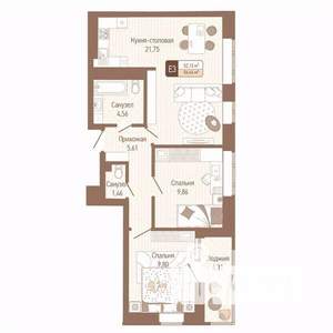 2-к квартира, строящийся дом, 54м2, 3/14 этаж