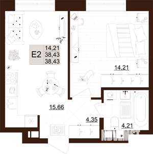 1-к квартира, строящийся дом, 38м2, 6/12 этаж