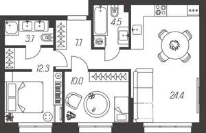 2-к квартира, строящийся дом, 63м2, 2/24 этаж
