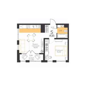 1-к квартира, строящийся дом, 42м2, 4/5 этаж