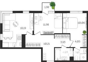 2-к квартира, вторичка, 68м2, 4/4 этаж
