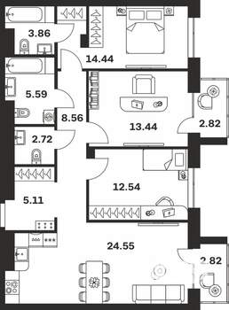 3-к квартира, вторичка, 96м2, 6/7 этаж