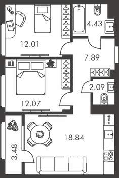 2-к квартира, вторичка, 61м2, 1/9 этаж