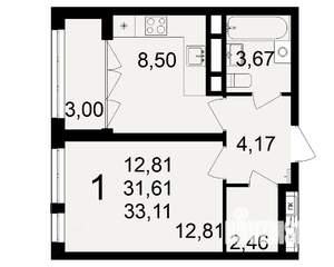 1-к квартира, вторичка, 33м2, 18/18 этаж