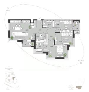 3-к квартира, вторичка, 118м2, 12/21 этаж