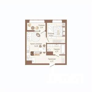 1-к квартира, строящийся дом, 37м2, 8/14 этаж