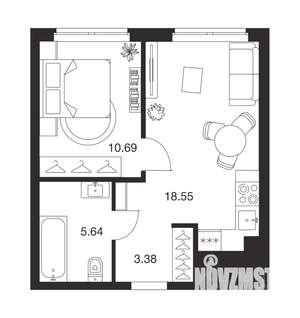 1-к квартира, вторичка, 38м2, 1/25 этаж
