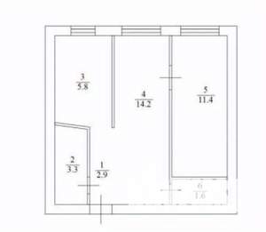 2-к квартира, вторичка, 39м2, 1/2 этаж