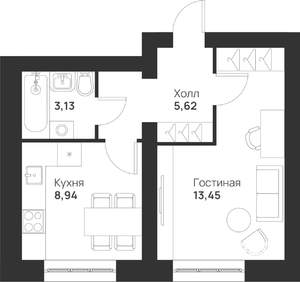 1-к квартира, строящийся дом, 31м2, 5/5 этаж