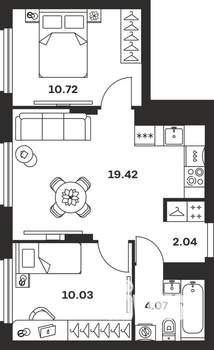 2-к квартира, вторичка, 46м2, 7/15 этаж