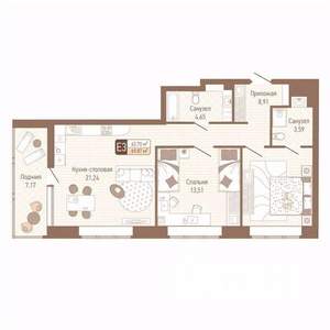 2-к квартира, вторичка, 66м2, 3/14 этаж